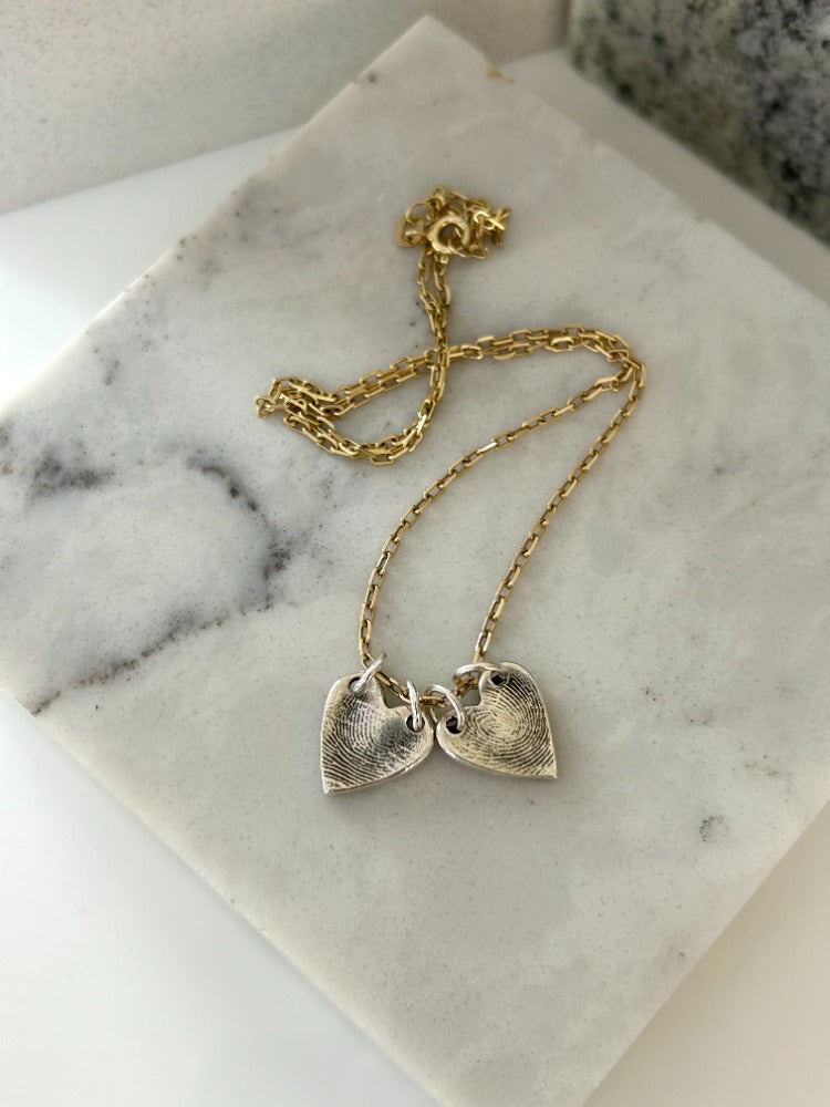 Silver Mini Heart Fingerprint Necklace-double pendant