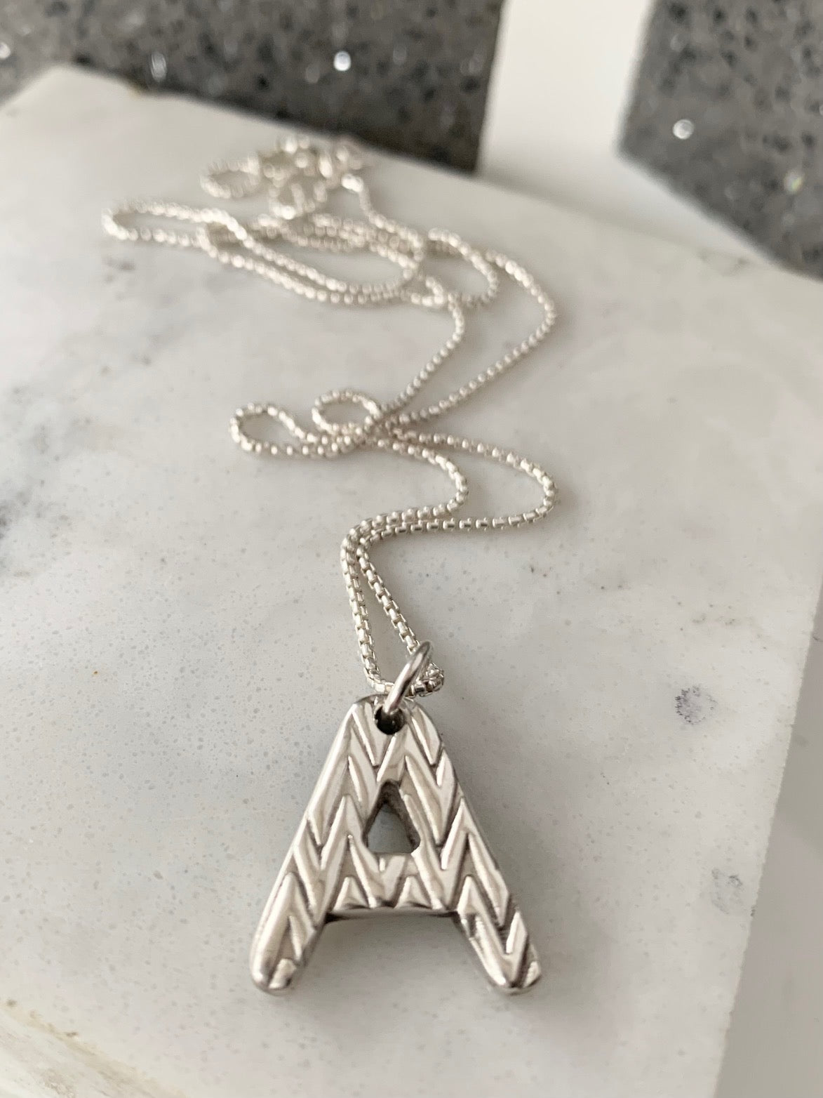 Silver Initial Textured Necklace-ZIGZAG